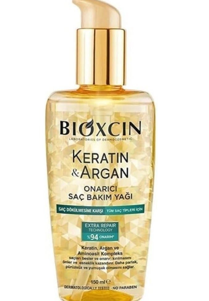 Bioxcin Keratin Argan Repair Hair Oil 150ml for Damaged, Dull Hair - Image 1